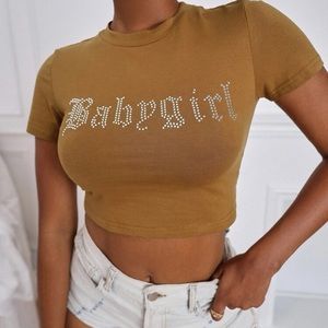 Rhinestones Letter Crop Top